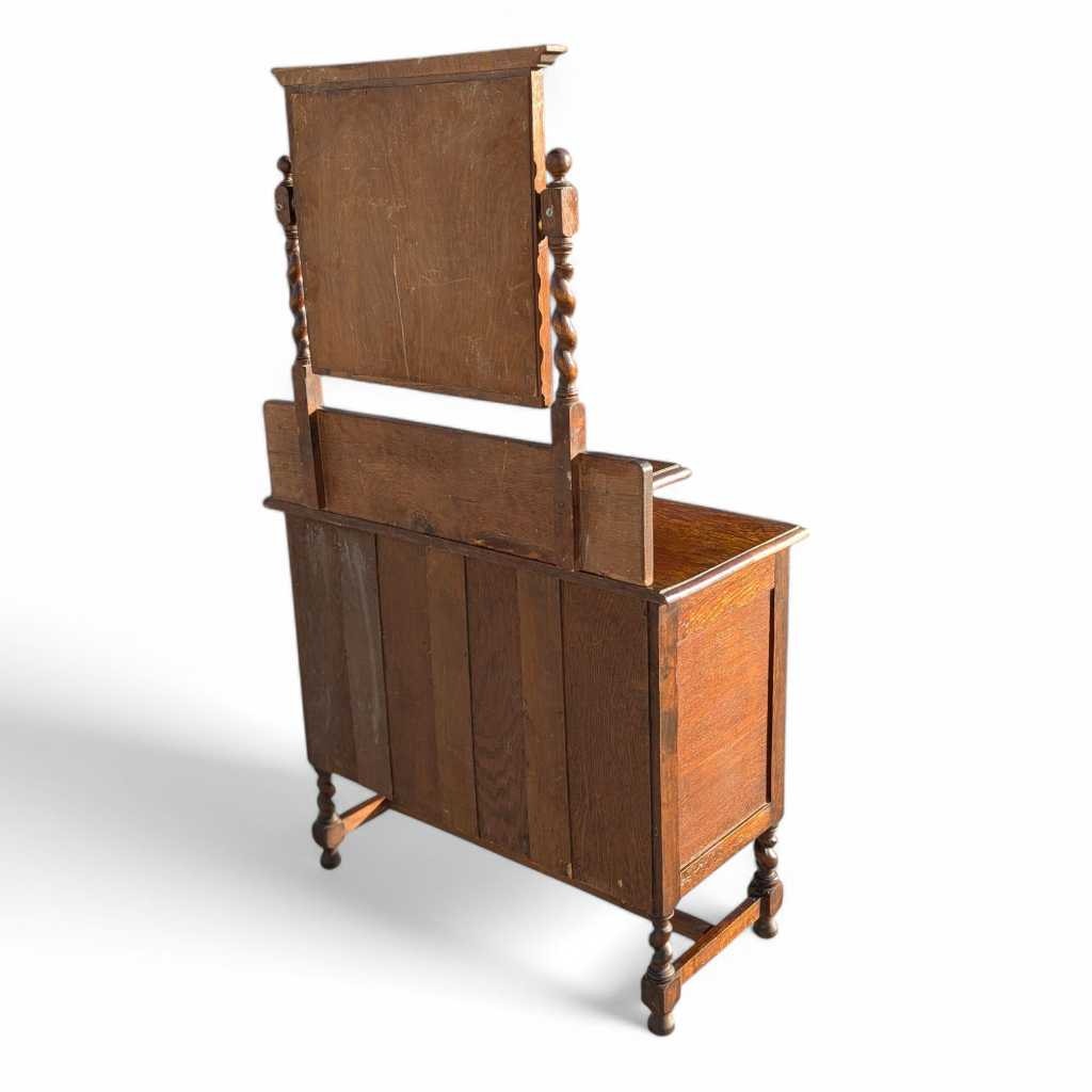 Antique Tiger Oak Dresser with Mirror – Barley Twist Detail, Vintage Vanity with Drawers, Early 1900s