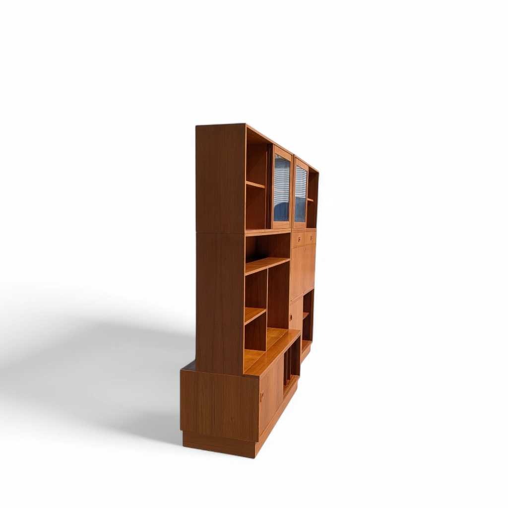 Danish Teak Bookcase – Mid-Century Modern Freestanding Wall Unit