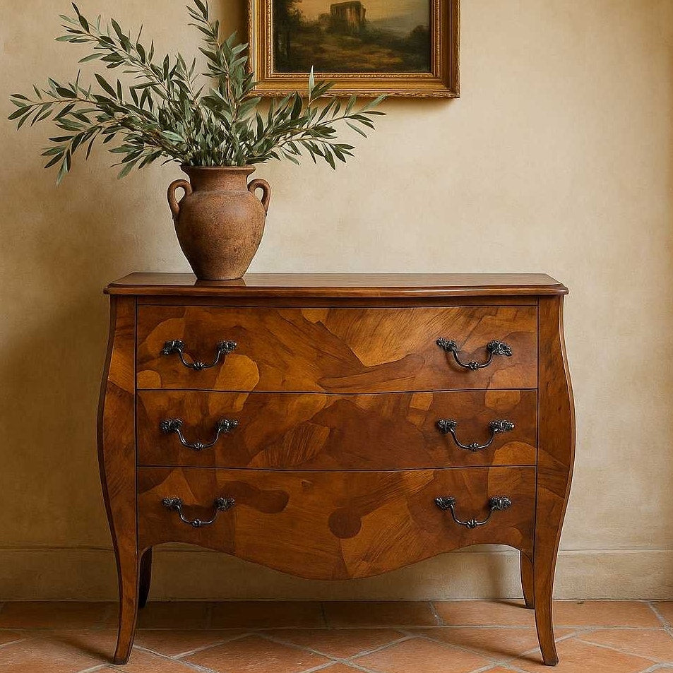 Vintage Italian Olive Burl Wood Bombe Chest