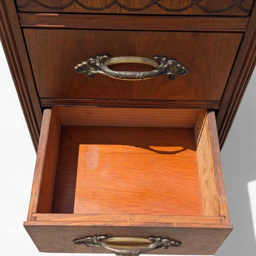 Art Deco Nightstand – 1930s Vintage Bedside Table, Waterfall Edge, 26" Tall, Excellent Condition