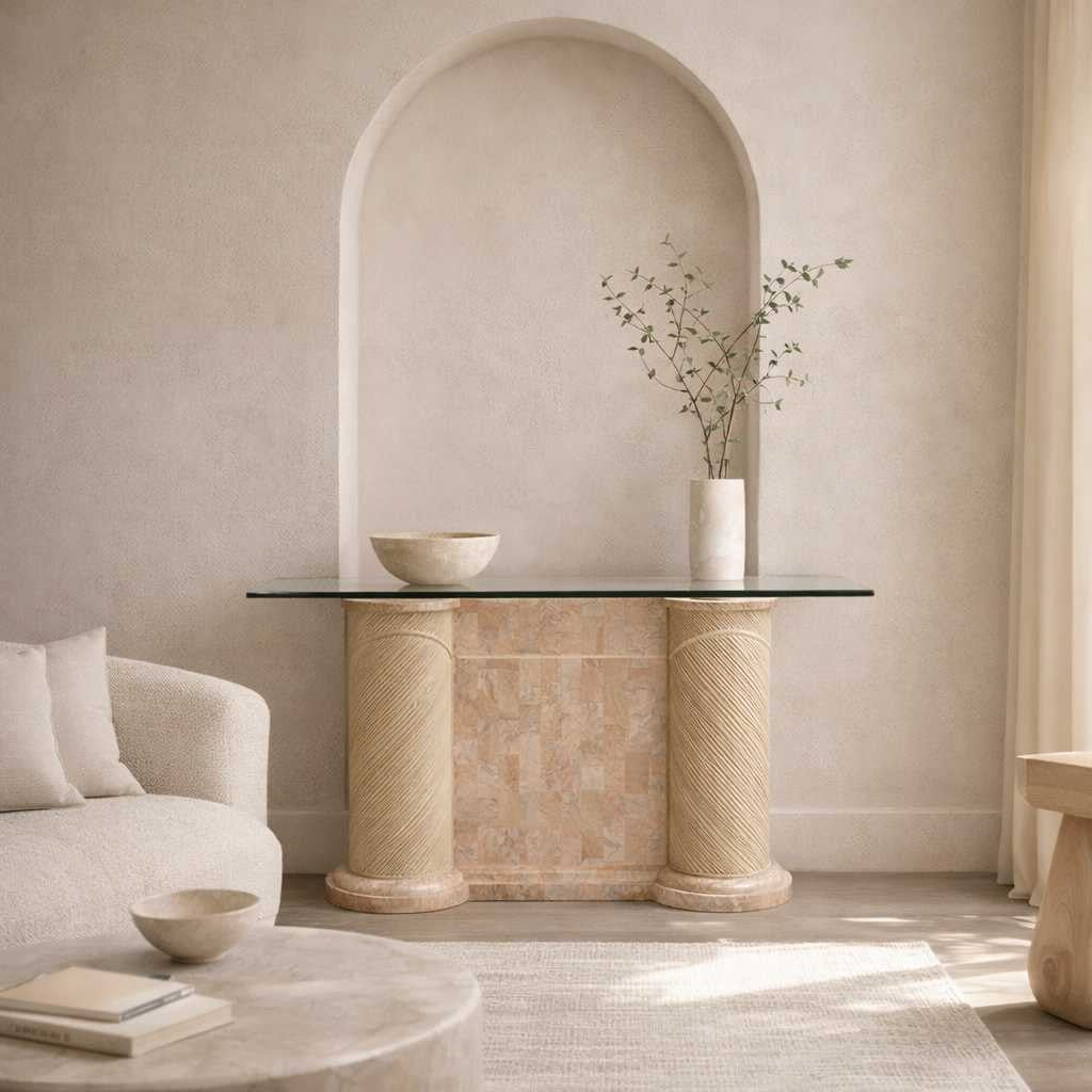 Postmodern Entryway Glass Console Table, c. 1980s