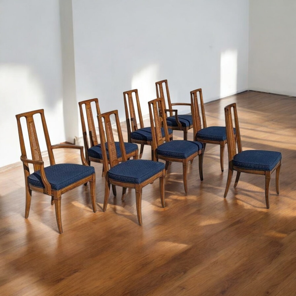 8 Mid Century Modern Drexel Triune Mahogany Cane Back Dining Chairs
