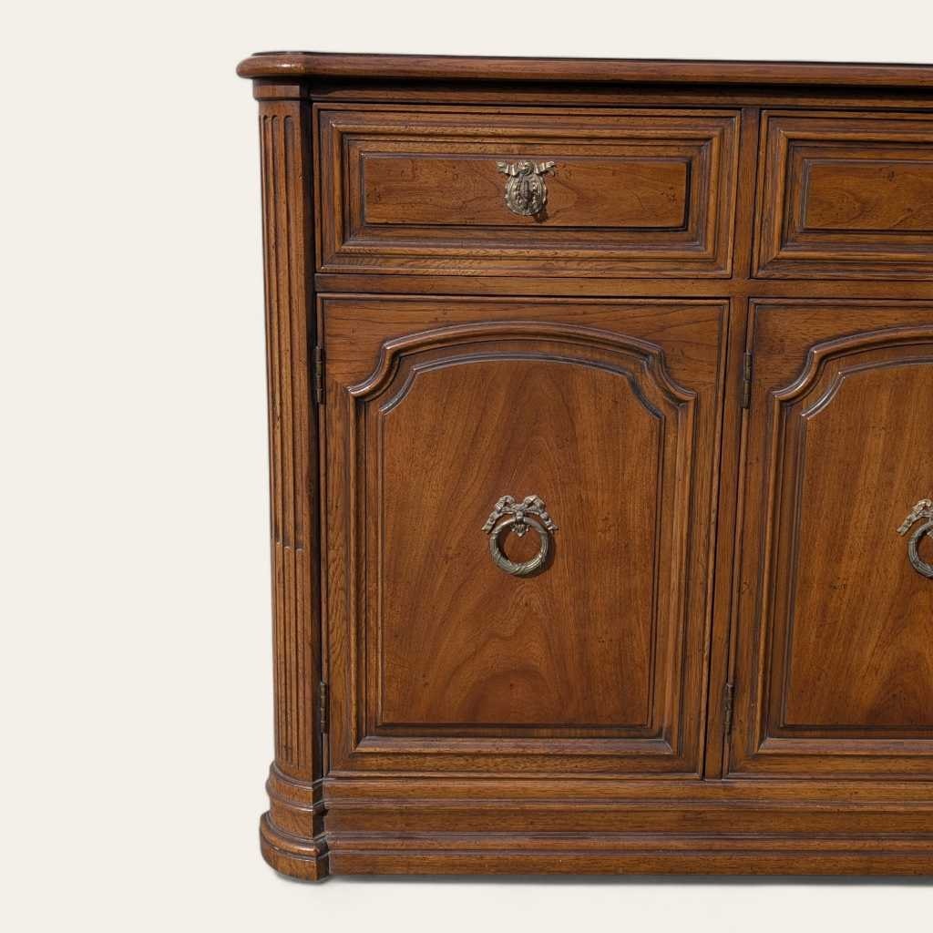 Henredon 1970s Credenza – Traditional Walnut Sideboard with Brass Pulls & Adjustable Shelving, 66” Vintage Cabinet