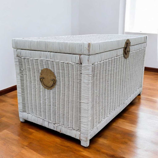 Vintage White Wicker Trunk