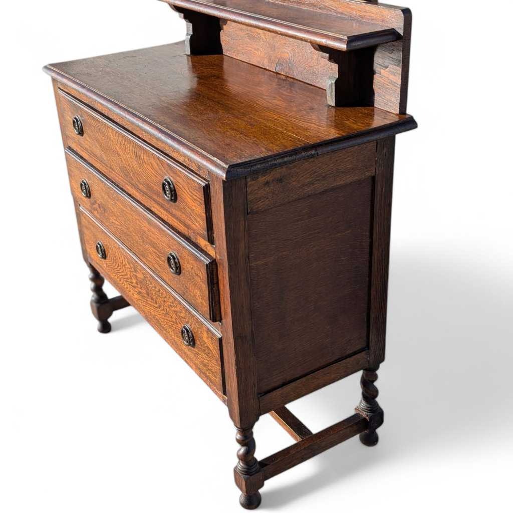 Antique Tiger Oak Dresser with Mirror – Barley Twist Detail, Vintage Vanity with Drawers, Early 1900s