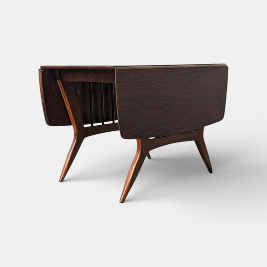 Mid Century Drop Leaf Dining Table by Garrison Furniture Co. | Sculptural Walnut Laminate Table | 1960s MCM