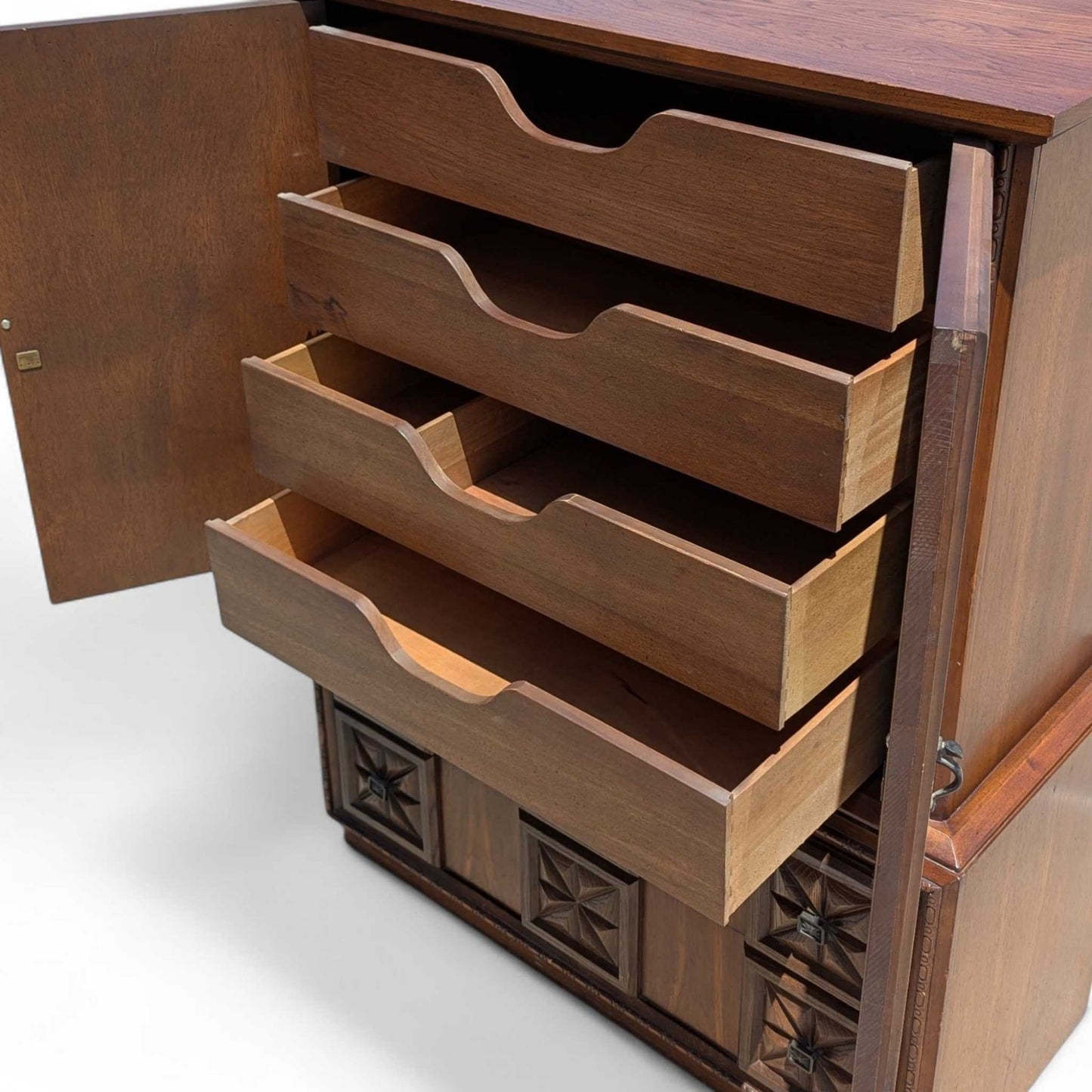 Vintage Brutalist Tallboy Dresser Cabinet c. 1970s