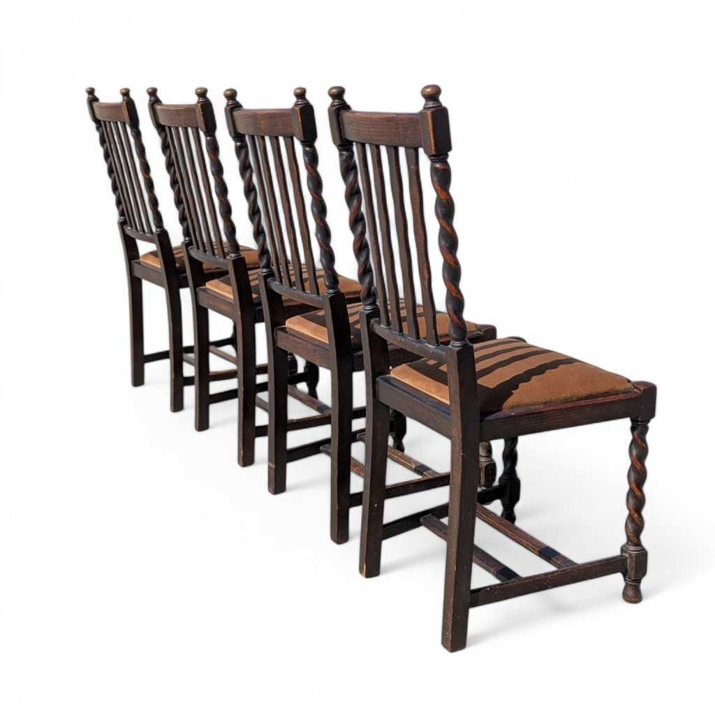 Antique Dining Chairs – Set of 4 Wooden Chairs, Vintage Dining Room Chairs, Classic Design with Barley Twist Legs