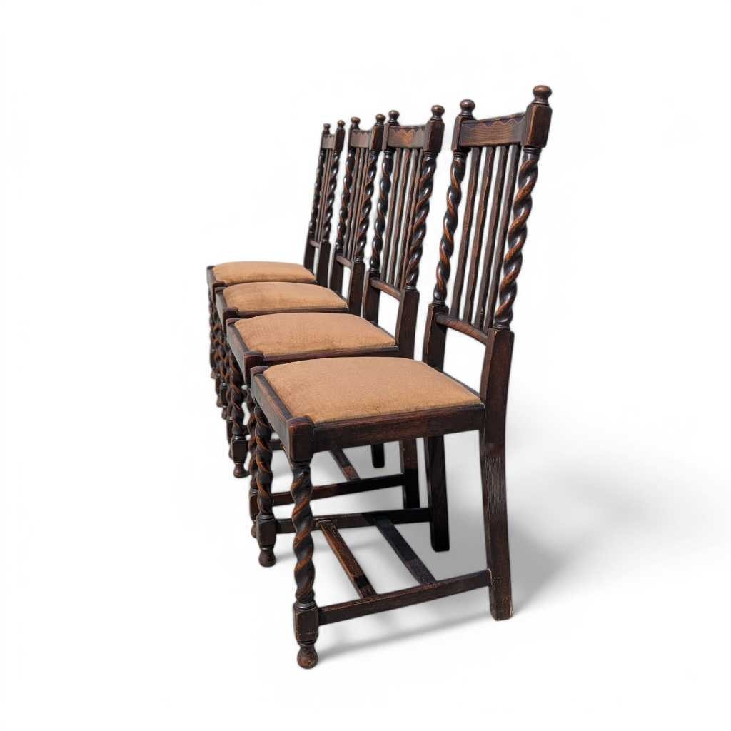 Antique Dining Chairs – Set of 4 Wooden Chairs, Vintage Dining Room Chairs, Classic Design with Barley Twist Legs
