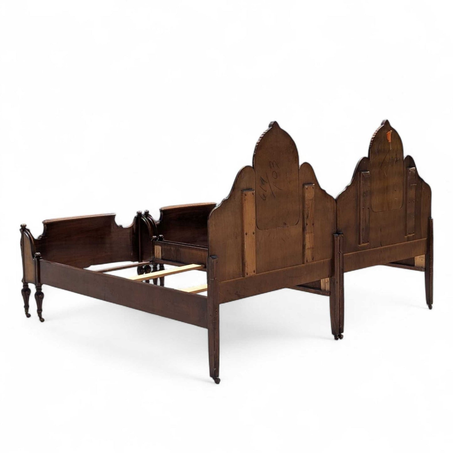Antique Twin Bed Frame with Inlay | French Style Carved Wood Bed | Twin Size Vintage Bed | Ornate Floral Detail | 1920s Bedroom Decor