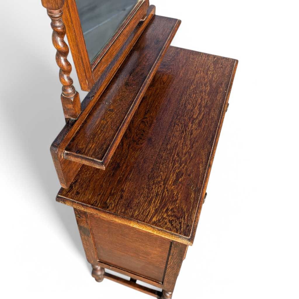 Antique Tiger Oak Dresser with Mirror – Barley Twist Detail, Vintage Vanity with Drawers, Early 1900s