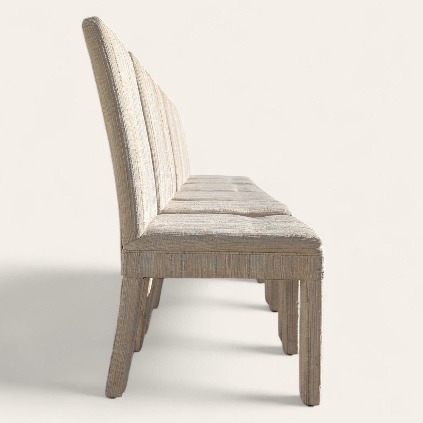 Set of 6 Postmodern 1980s Dining Chairs – Cream Textured Fabric w/ Subtle Color Flecks, Sculptural Silhouette