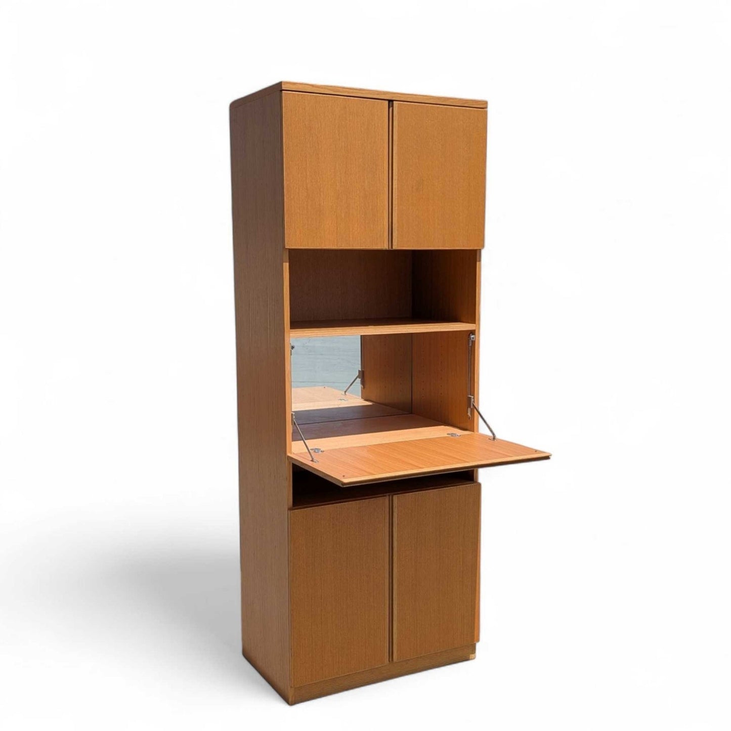 Vintage Bauhaus Tall Bar Cabinet – Drop Front w/ Mirror, Modern Storage Tower, 84" High, Made in Canada, MCM Style
