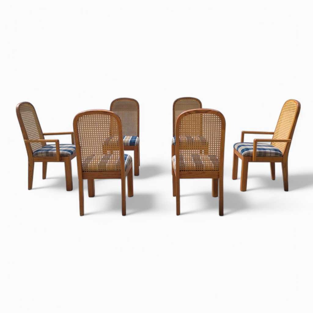 Cane Back Dining Chairs, Set of 6 Postmodern c. 1980s