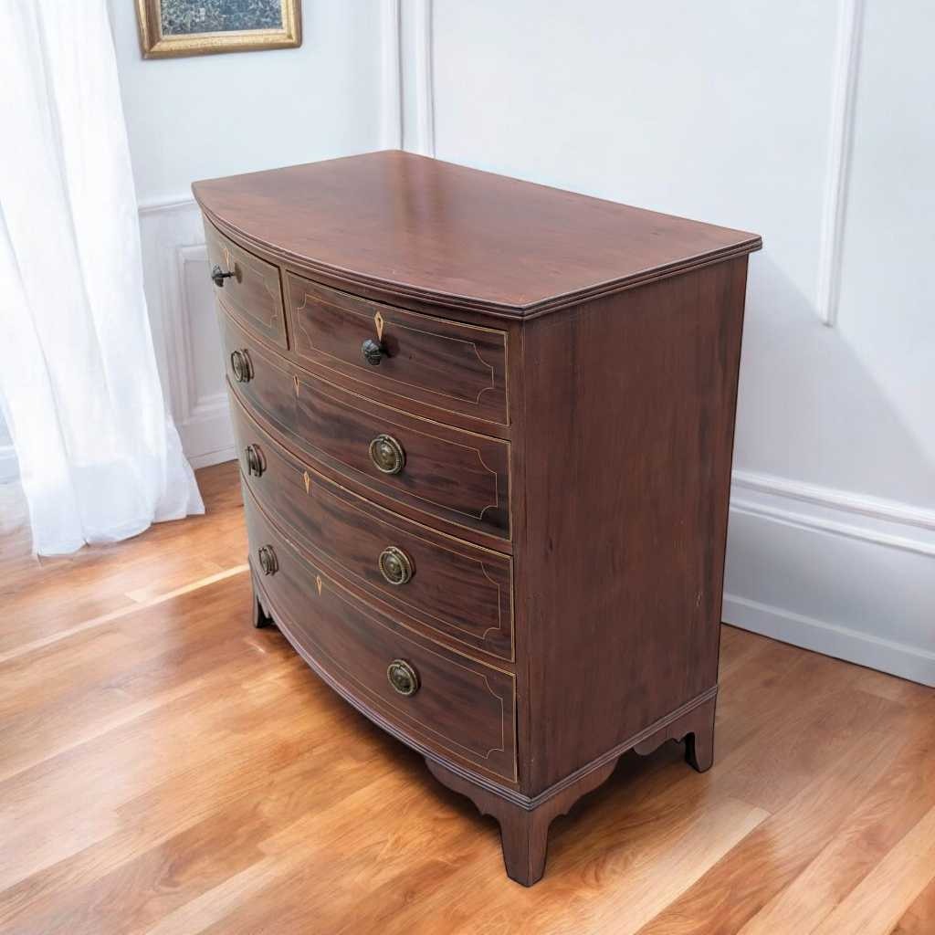 Antique Dresser – English Mahogany Bow Front Chest of Drawers
