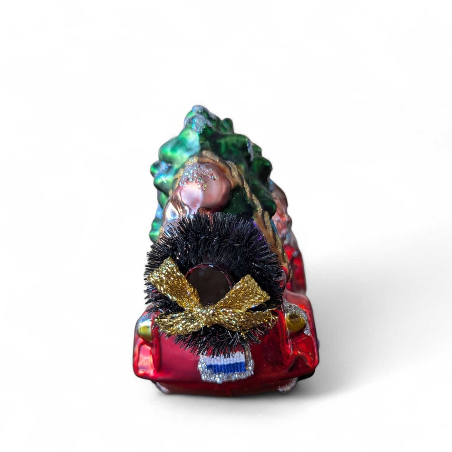 Vintage Glass Santa Truck Ornament with Christmas Tree, Hand-Painted Holiday Car Ornament, Made in China, Gift