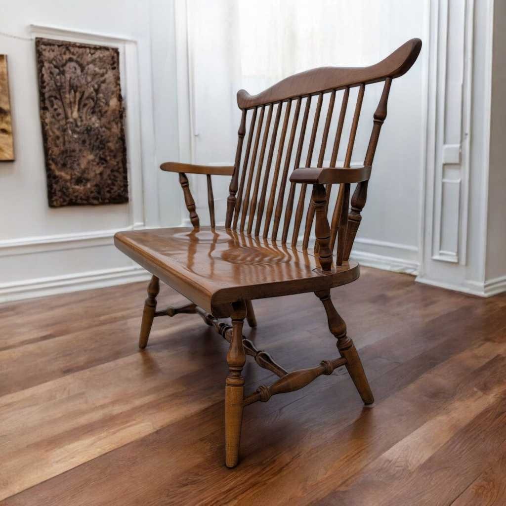 Vintage Wooden Bench – Spindle Back Bench, Classic Farmhouse Style