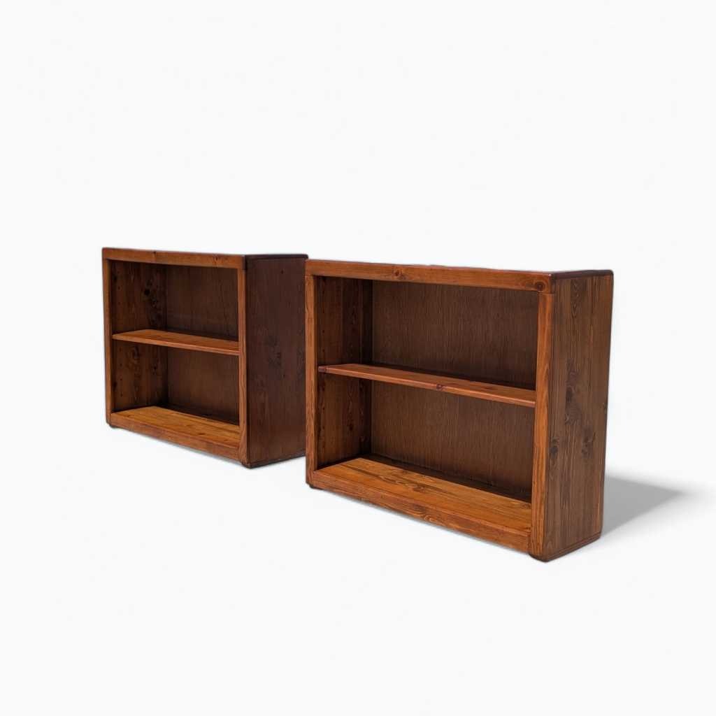Pair of Vintage Solid Wood Bookcases β Pine Bookshelves 1970s Style, Adjustable Shelves, 36" Wide, Rustic Storage