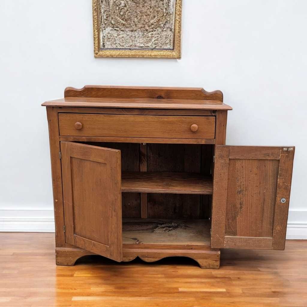 Primitive Solid Wood Cabinet β Rustic Storage Cupboard w/ Drawer, Removable Shelf, Country Farmhouse Charm