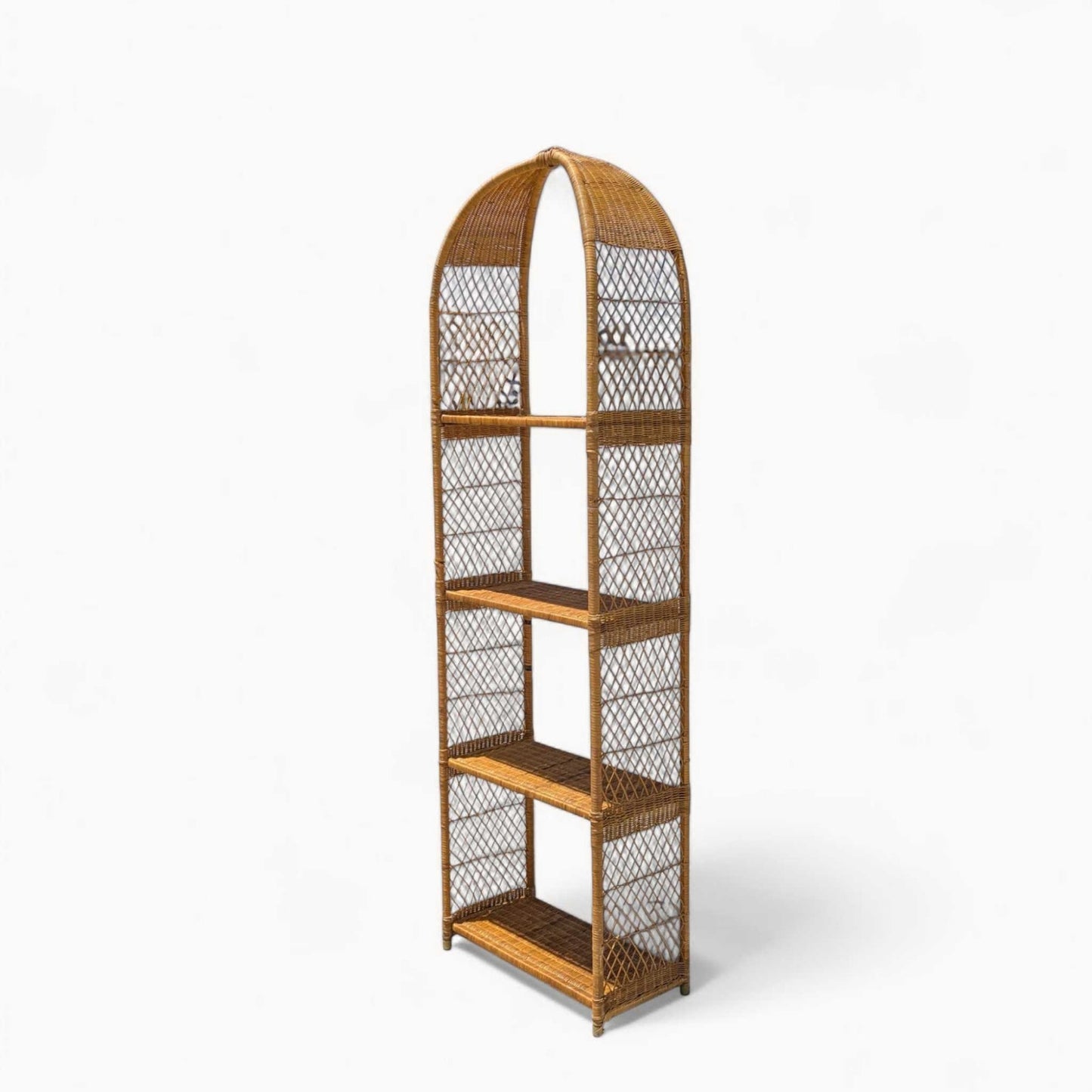 Vintage Arched Rattan Shelf β Tall Boho Etagere