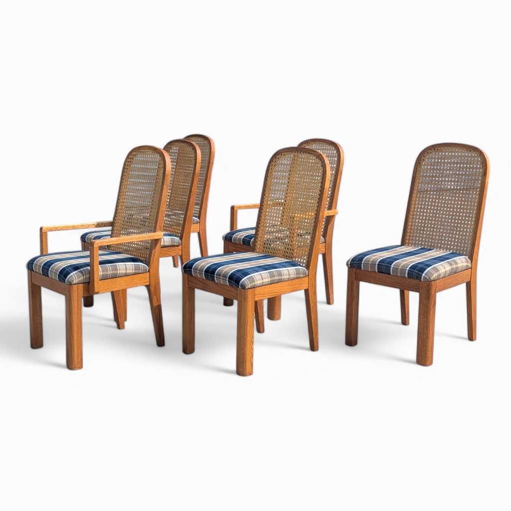 Cane Back Dining Chairs, Set of 6 Postmodern c. 1980s