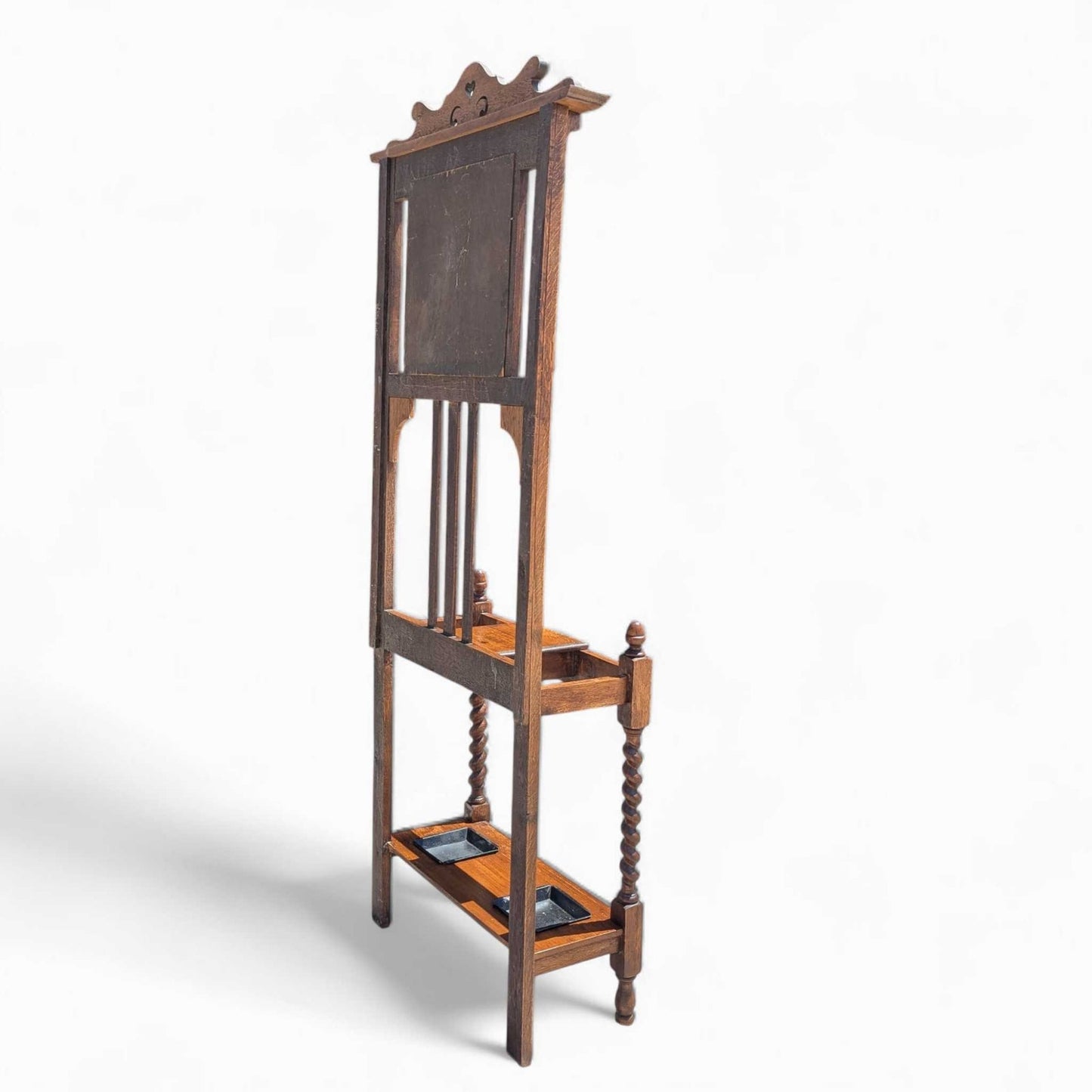 Antique Oak Hall Tree with Mirror, c. 1900s