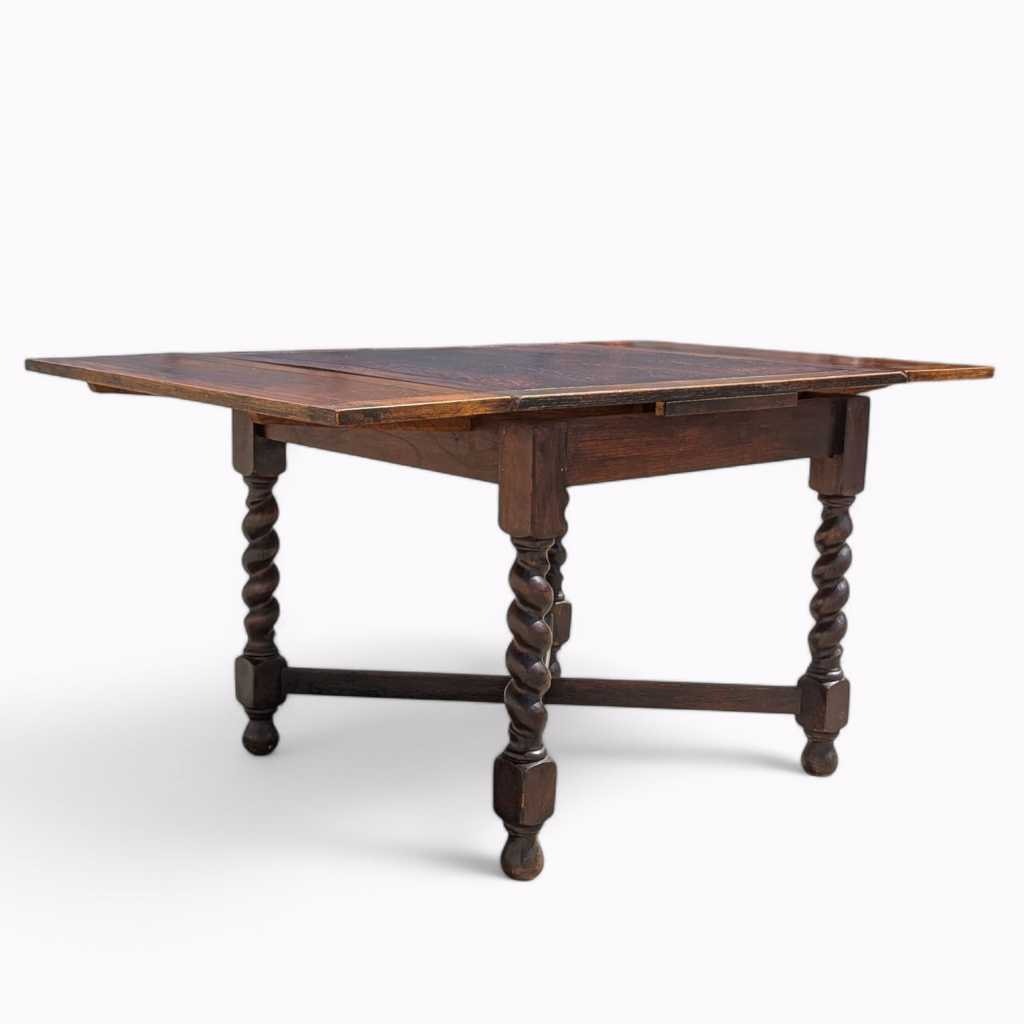 Antique Barley Twist Draw-Leaf Table, Solid Oak