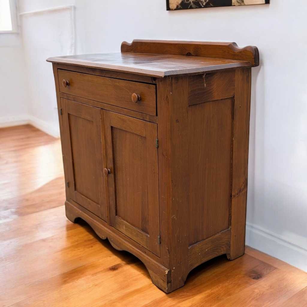 Primitive Solid Wood Cabinet β Rustic Storage Cupboard w/ Drawer, Removable Shelf, Country Farmhouse Charm