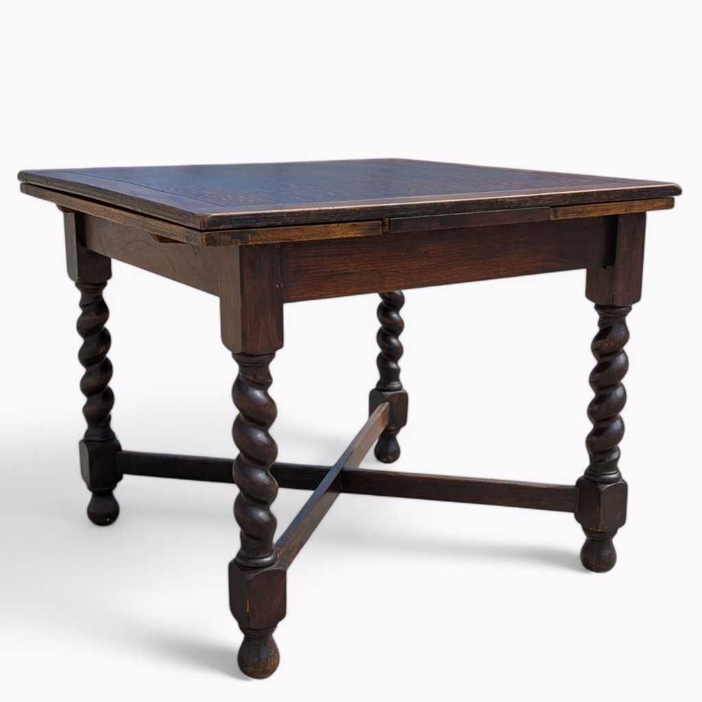 Antique Barley Twist Draw-Leaf Table, Solid Oak