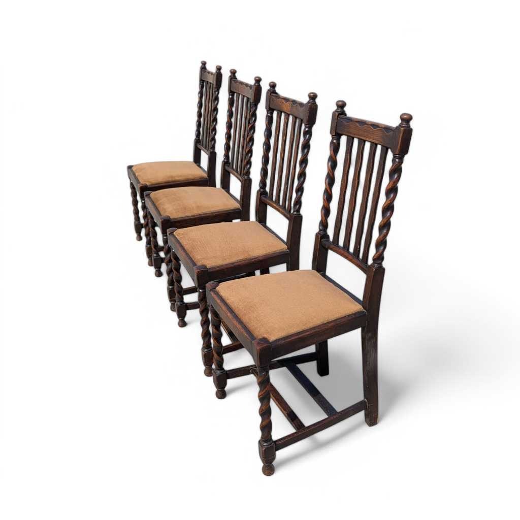Antique Dining Chairs – Set of 4 Wooden Chairs, Vintage Dining Room Chairs, Classic Design with Barley Twist Legs