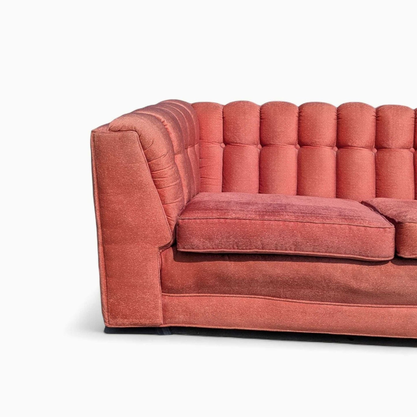 Vintage 1980s Tufted Sofa – Postmodern Loveseat in Rose Upholstery, Milo Baughman Style, 67" Long