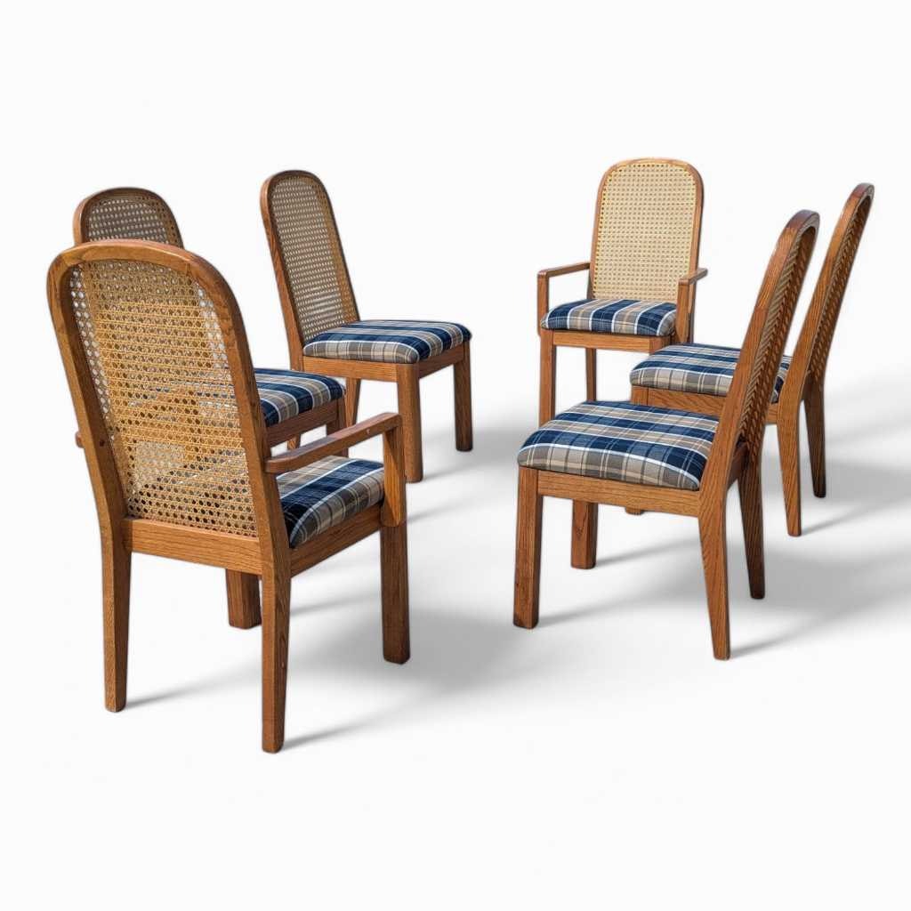 Cane Back Dining Chairs, Set of 6 Postmodern c. 1980s