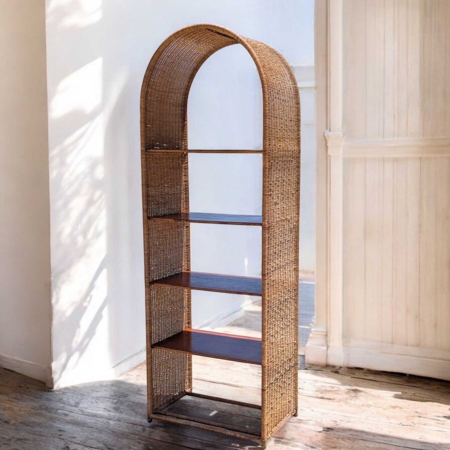 Vintage Rattan Arch Bookcase