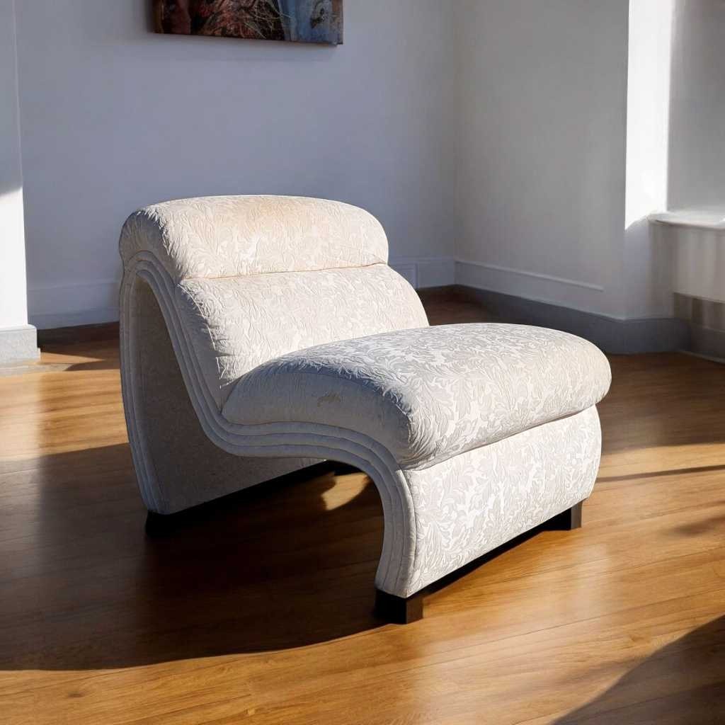 Postmodern Lounge Chair – Sculptural Curved Accent Chair, Textured Upholstery, Unique Statement Piece