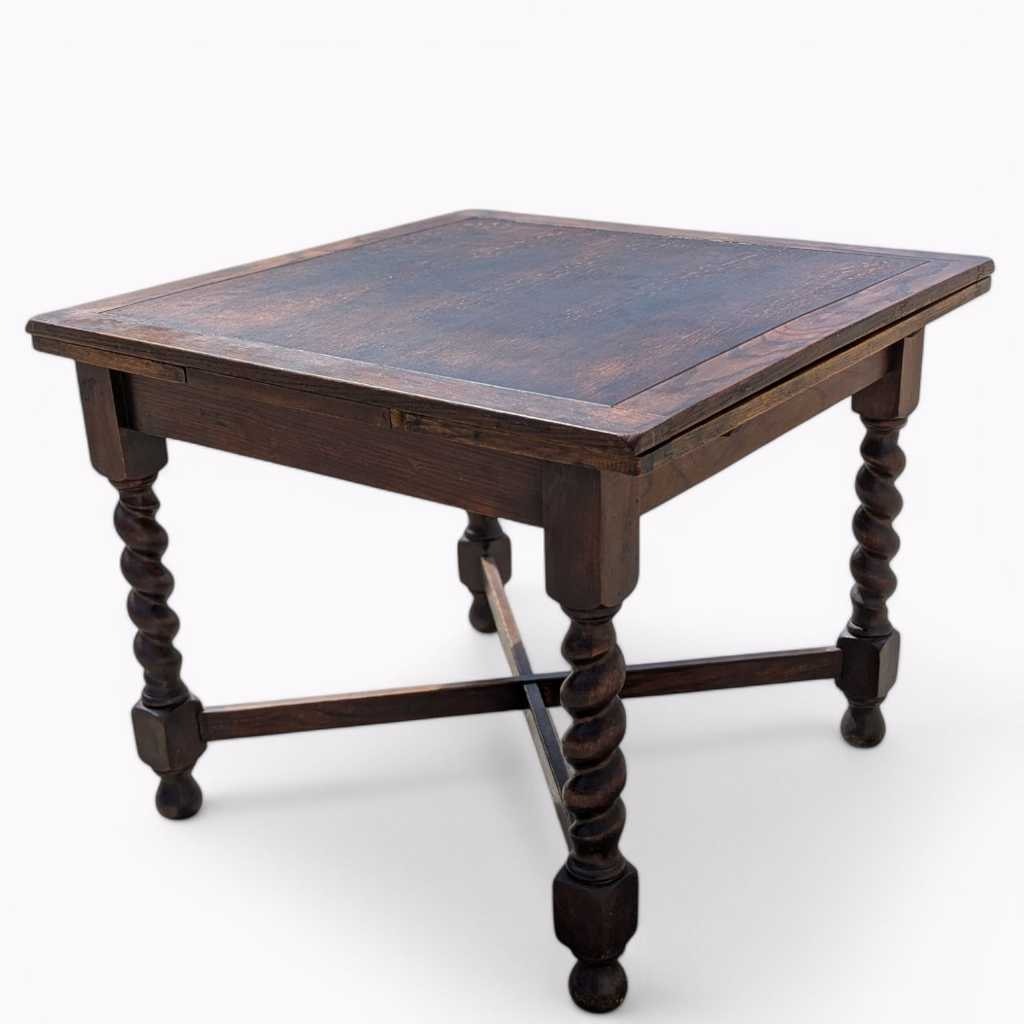 Antique Barley Twist Draw-Leaf Table, Solid Oak