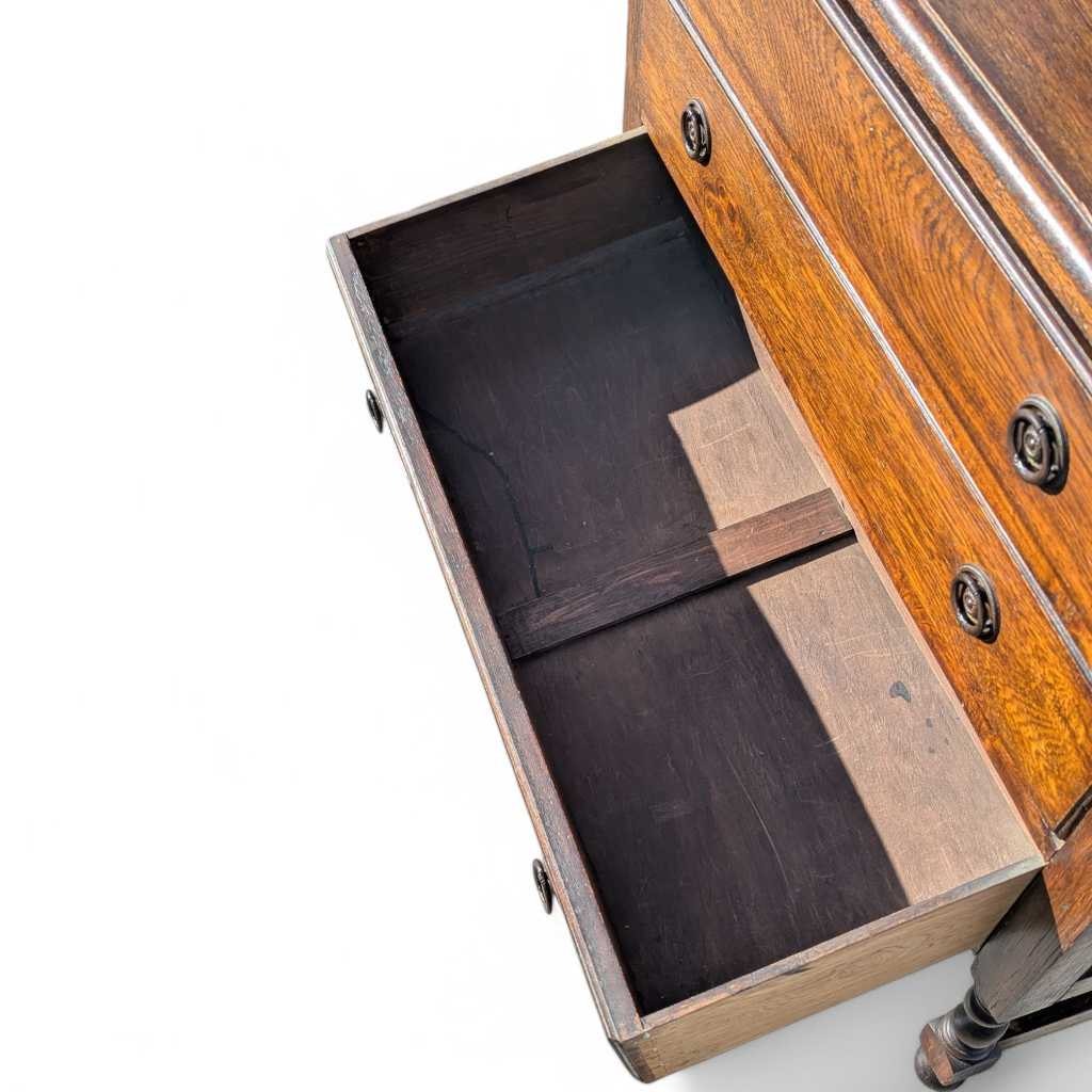 Antique Tiger Oak Dresser with Mirror – Barley Twist Detail, Vintage Vanity with Drawers, Early 1900s