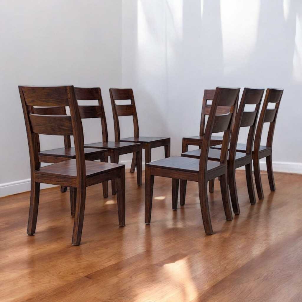 Set of 8 Crate & Barrel Basque Honey Wood Dining Chairs