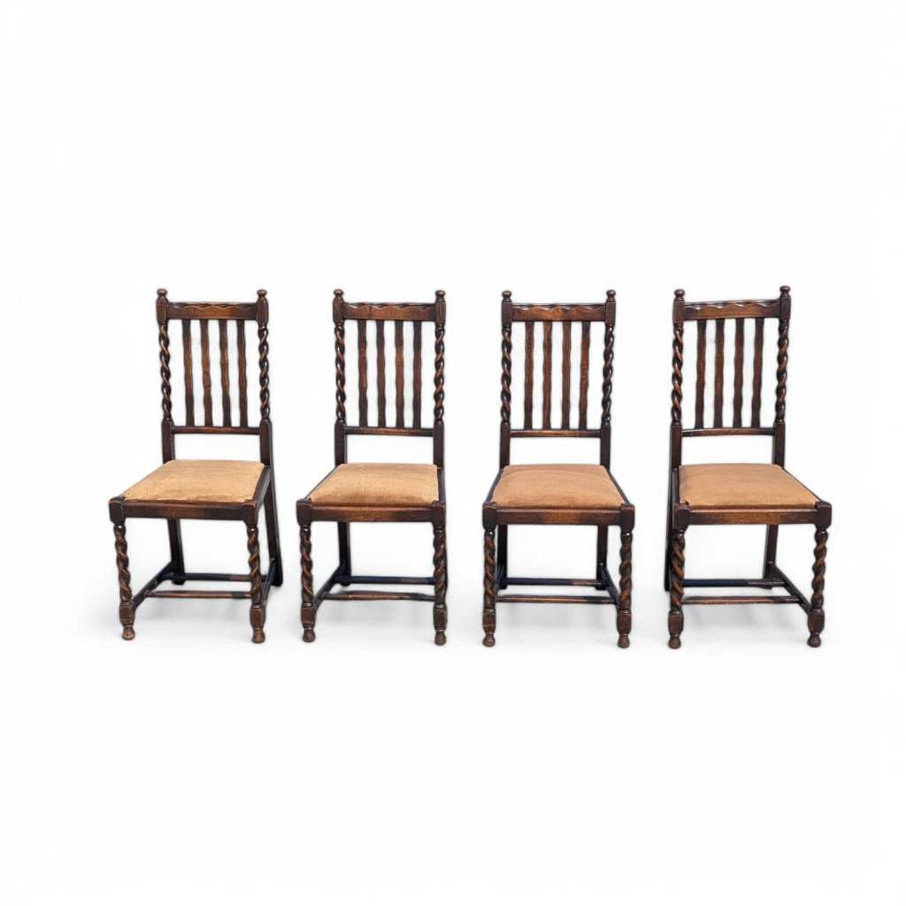Antique Dining Chairs – Set of 4 Wooden Chairs, Vintage Dining Room Chairs, Classic Design with Barley Twist Legs