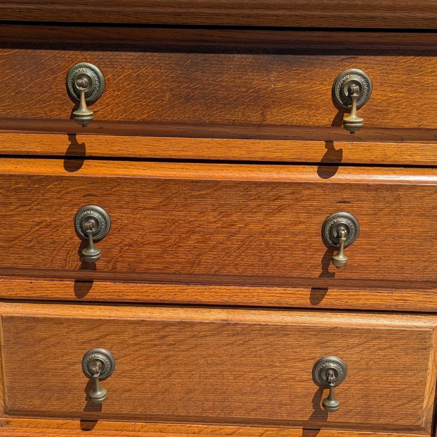 Vintage Oak Sideboard Buffet with Queen Anne Legs, 3 Drawers + Cabinet Storage, Traditional English Style Credenza, 61.75” Wide