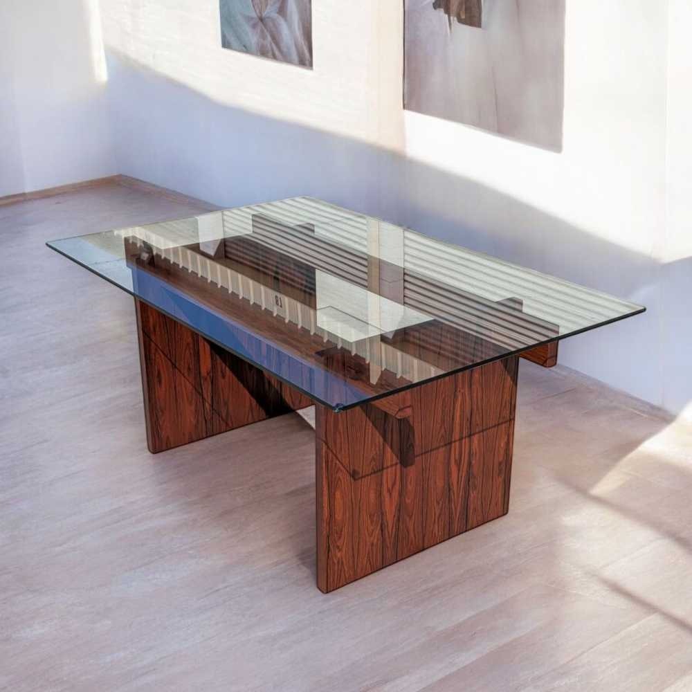 Sigurd Hansen Rosewood Dining Table – Mid-Century Modern Glass-Top, Vintage Scandinavian Design, Sleek and Stylish