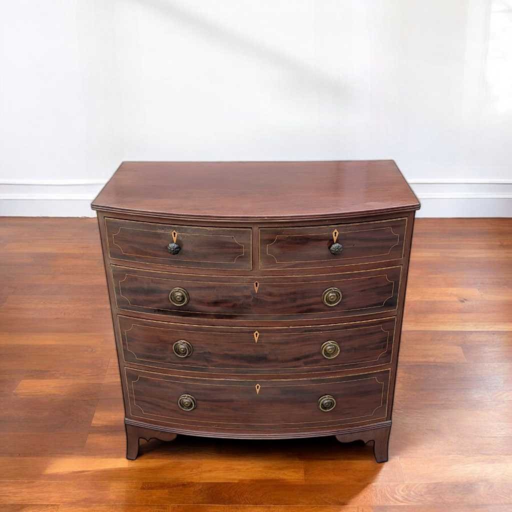 Antique Dresser – English Mahogany Bow Front Chest of Drawers