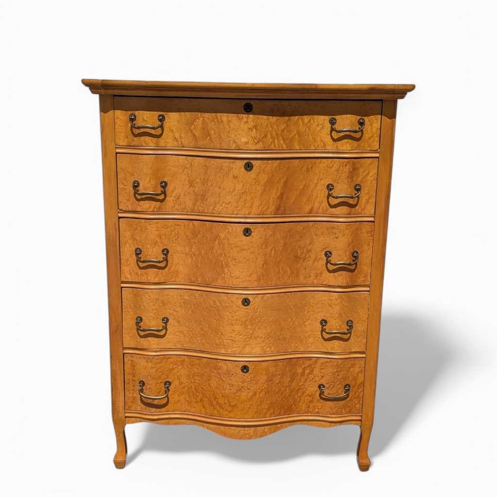 Antique Birds Eye Maple Dresser – Vintage Wooden Dresser, Elegant Storage Furniture, Classic Bedroom Piece