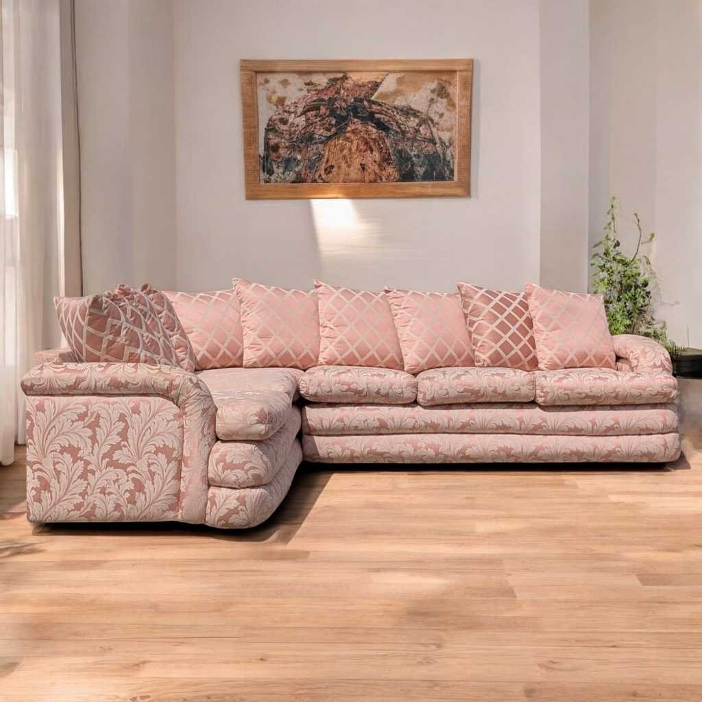 Postmodern Sectional Sofa – 80s Vintage Pink Sofa, Retro Floral Design, Curved Couch, Statement Living Room Furniture