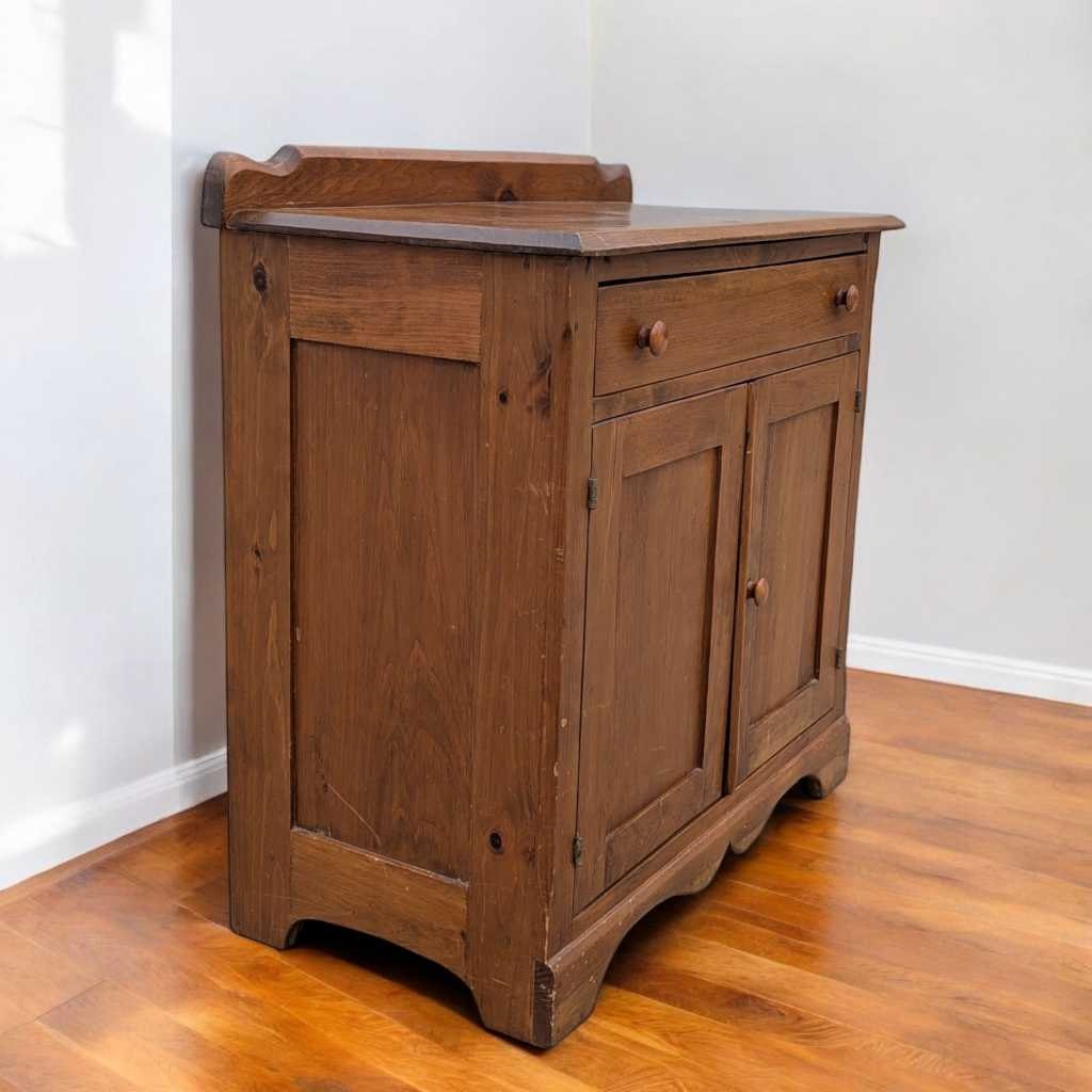 Primitive Solid Wood Cabinet β Rustic Storage Cupboard w/ Drawer, Removable Shelf, Country Farmhouse Charm