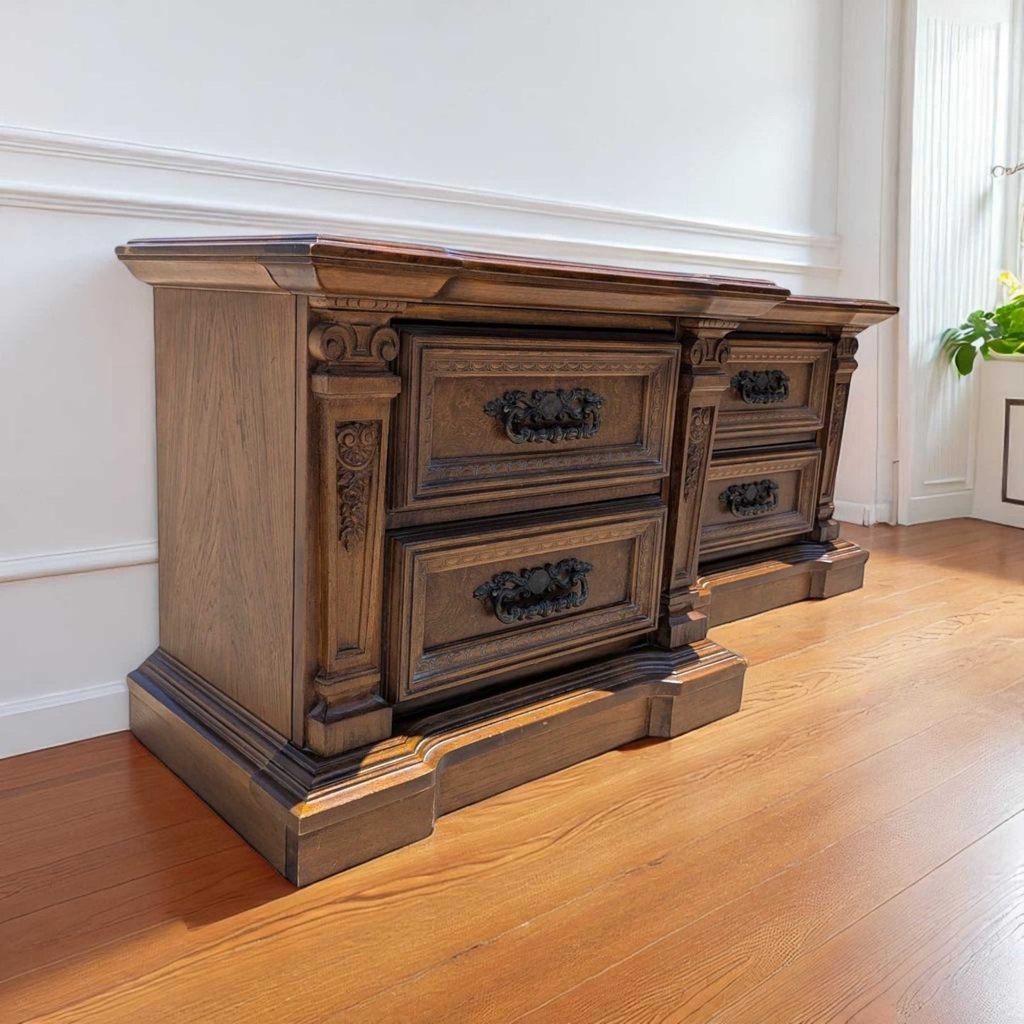 Vintage Carved Wood Nightstands