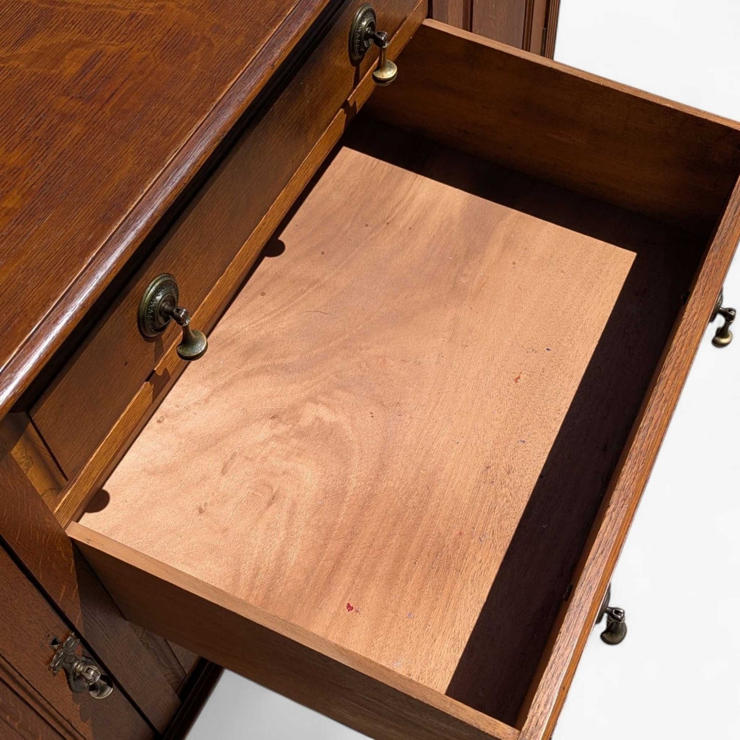 Vintage Oak Sideboard Buffet with Queen Anne Legs, 3 Drawers + Cabinet Storage, Traditional English Style Credenza, 61.75” Wide