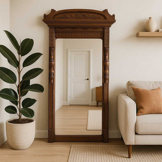 Antique Carved Wood Wall Mirror