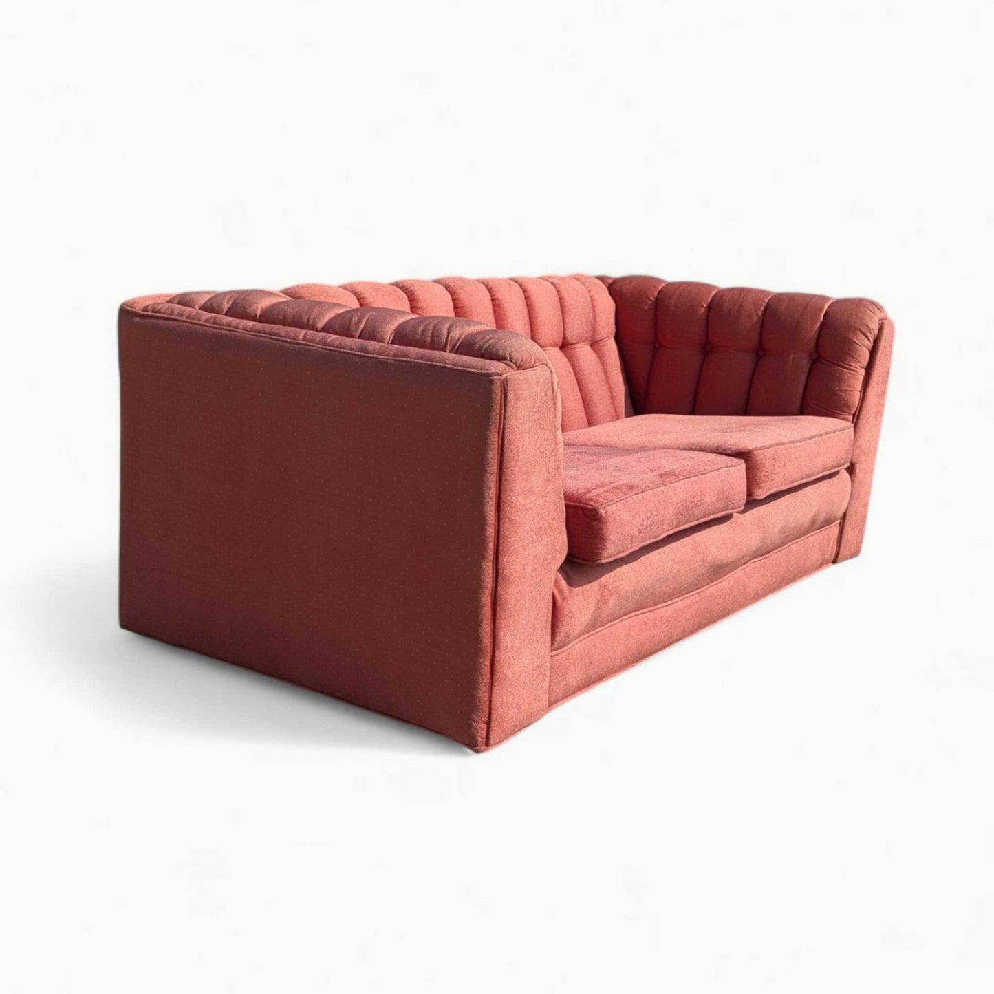 Vintage 1980s Tufted Sofa – Postmodern Loveseat in Rose Upholstery, Milo Baughman Style, 67" Long