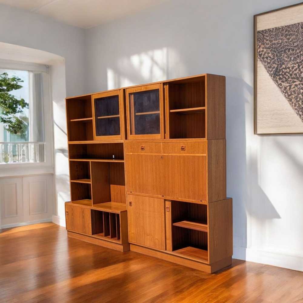 Danish Teak Bookcase – Mid-Century Modern Freestanding Wall Unit
