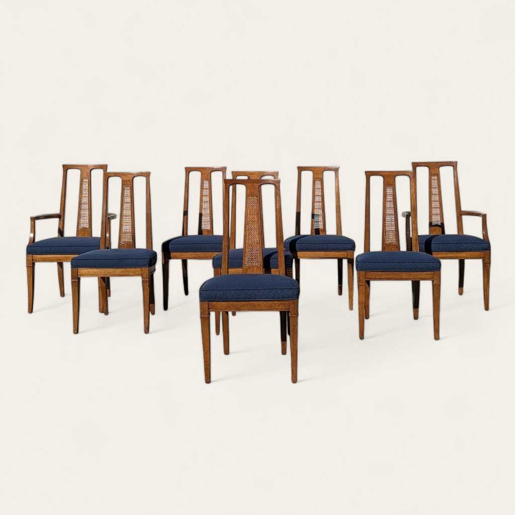 8 Mid Century Modern Drexel Triune Mahogany Cane Back Dining Chairs